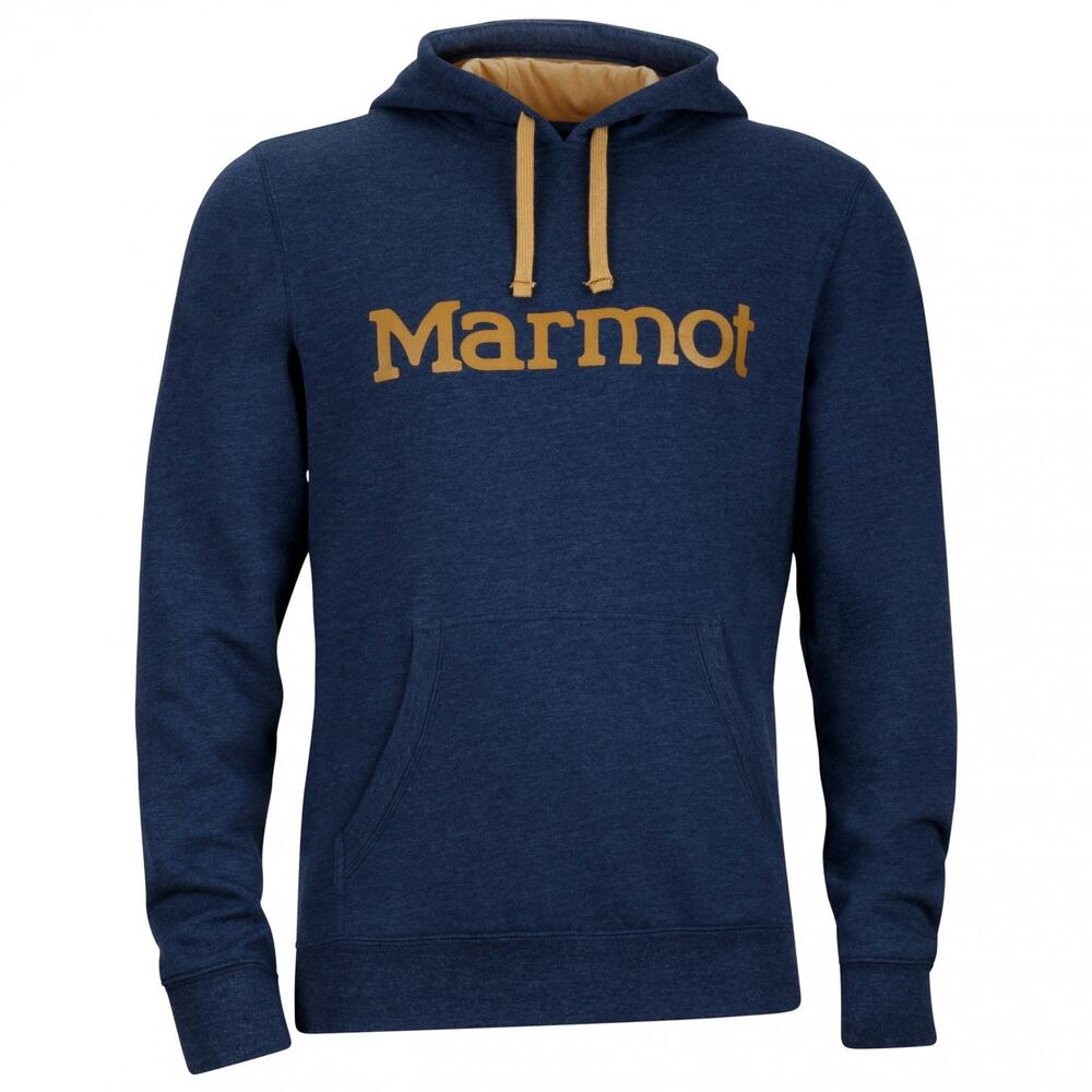 Marmot Mens Drawstring Hoodie Kangaroo Pocket Blue Tan Size Medium